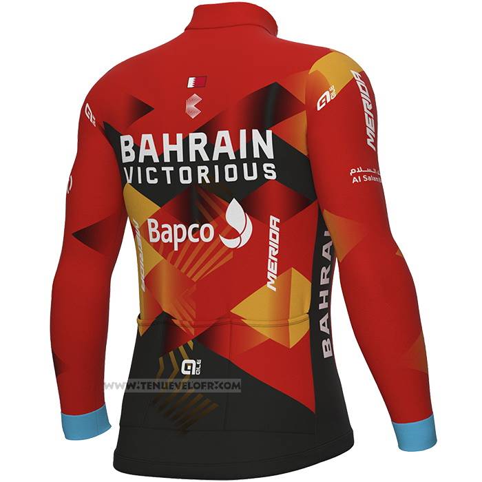 2023 Maillot Cyclisme Bahrain Victorious Rouge Noir Manches Longues et Cuissard